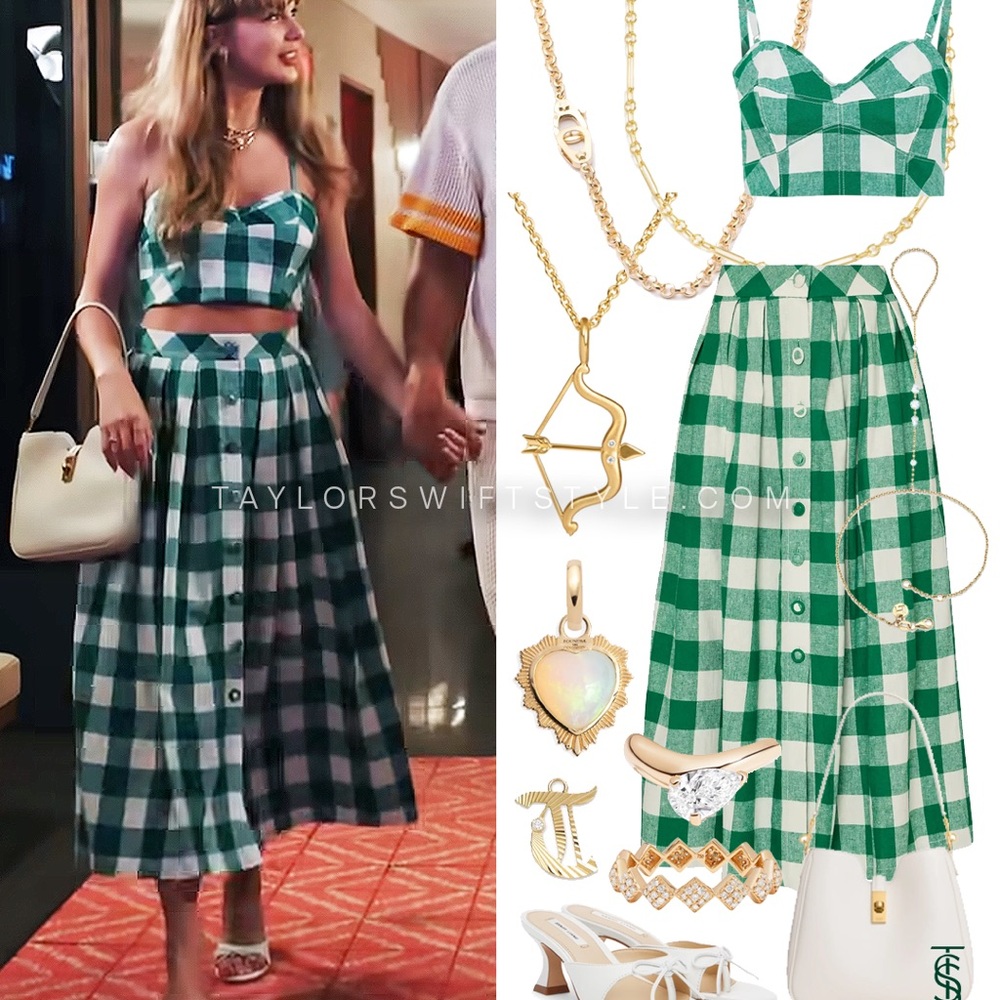 Hunter Bell Green White Plaid Midi Skirt Size 4 As Seen on Taylor Swift